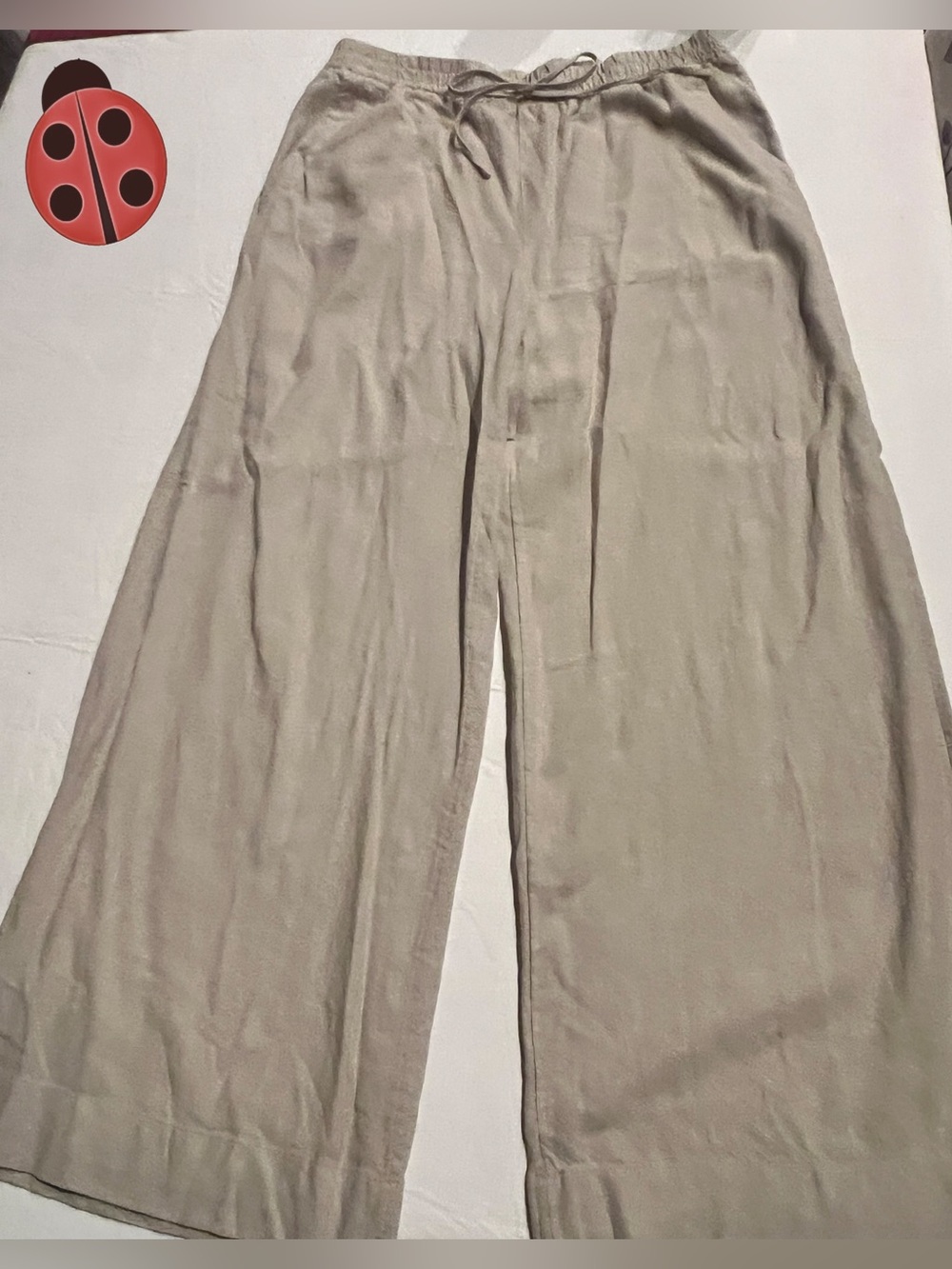 Light Taupe linen Wide-Leg Drawstring Pants XL